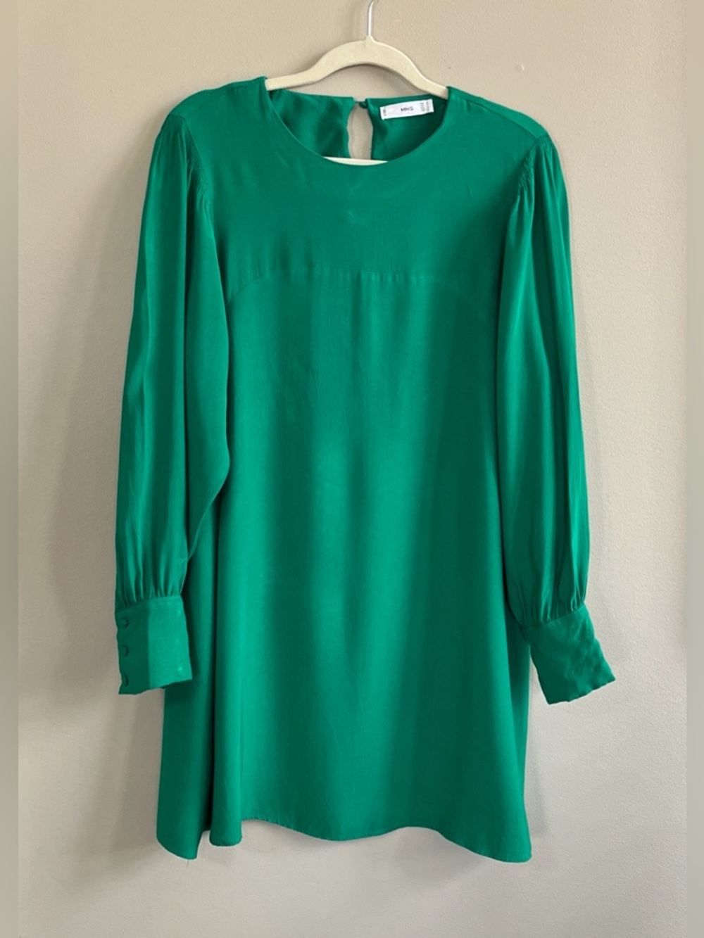 MNG by Mango Kelly green long sleeve shirt dress with buttoned cuffs size 10